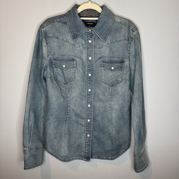 J Peterman Denim Jacket 6 Pearl Snap Long Sleeve - Picture 1 of 6
